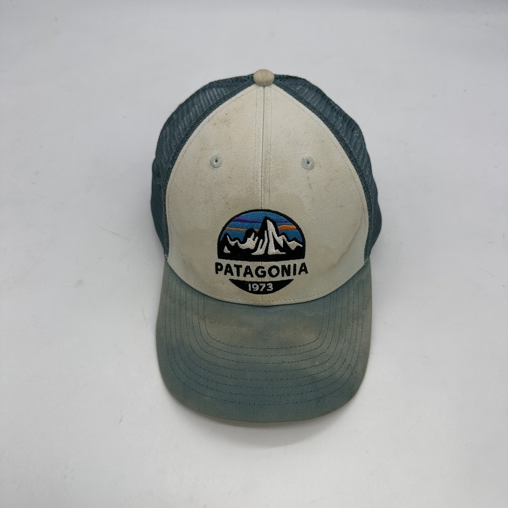 Patagonia Logo Hat Blue Mesh Trucker Cap Adjustable Snapback Baseball Mens - Picture 2 of 5